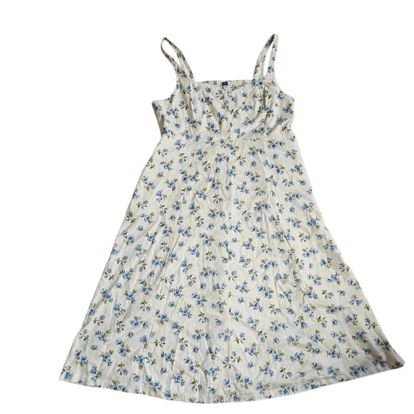 NWT Old Navy Fit & Flare Midi Dress SZ XXL 2XL Cream Floral Linen Blend Cottage - Picture 3 of 16